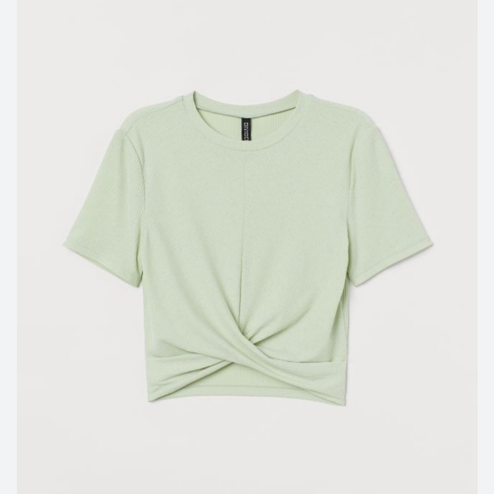 !!! Light Sage Twist Front Crop Top
